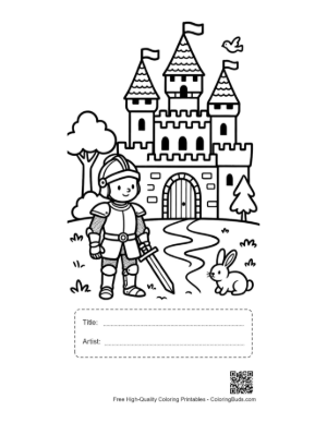 Thumbnail: Cute Little Knight Guarding the Royal Castle Gates Printable with Title and Artist Box