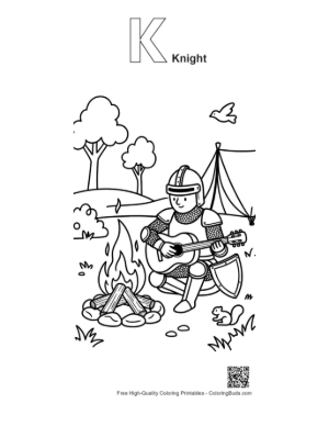 Thumbnail: Cute Medieval Knight Printable Outline Alphabet K Knight