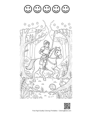 Thumbnail: Epic Knight Riding a Horse Through the Enchanted Forest Printable and 5 Happy Face Outline