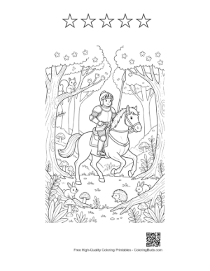 Thumbnail: Epic Knight Riding a Horse Through the Enchanted Forest Printable and 5 Star Outline