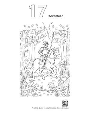 Thumbnail: Epic Knight Riding a Horse Through the Enchanted Forest Printable Outline Number 17