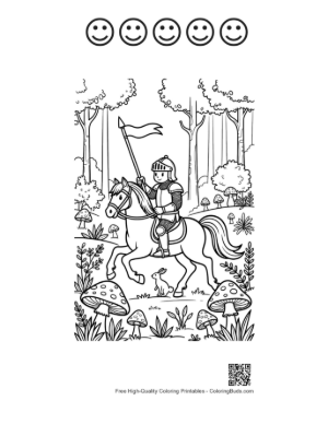 Thumbnail: Galloping Knight on a Horse in a Magical Woods Setting Printable and 5 Happy Face Outline