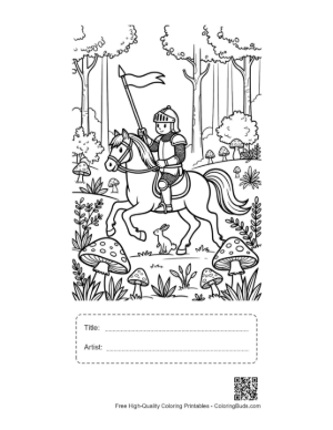 Thumbnail: Galloping Knight on a Horse in a Magical Woods Setting Printable with Title and Artist Box