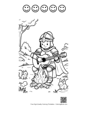 Thumbnail: Happy Knight Playing Music by the Forest Campfire Printable and 5 Happy Face Outline