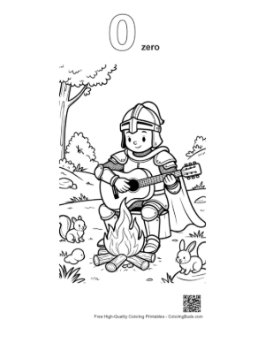 Thumbnail: Happy Knight Playing Music by the Forest Campfire Printable Outline Number 0