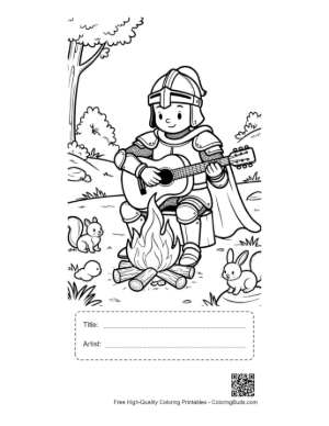 Thumbnail: Happy Knight Playing Music by the Forest Campfire Printable with Title and Artist Box
