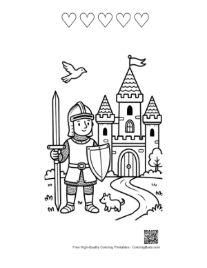 Thumbnail: Heroic Knight Guarding the Fairytale Palace Entrance Printable and 5 Heart Outline