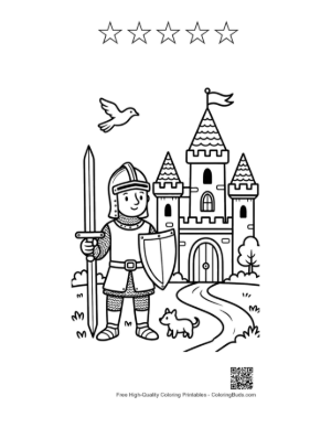 Thumbnail: Heroic Knight Guarding the Fairytale Palace Entrance Printable and 5 Star Outline