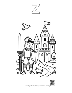 Thumbnail: Heroic Knight Guarding the Fairytale Palace Entrance Printable Outline Alphabet Z