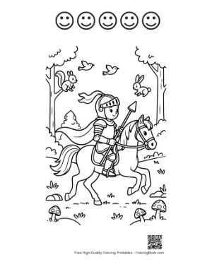Thumbnail: Heroic Knight Riding His Horse to the Royal Kingdom Printable and 5 Happy Face Outline