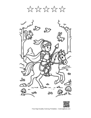 Thumbnail: Heroic Knight Riding His Horse to the Royal Kingdom Printable and 5 Star Outline