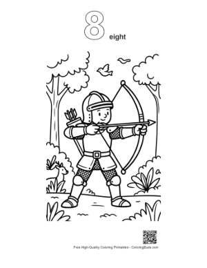 Thumbnail: Medieval Boy Archer Practicing Archery in the Woods Printable Outline Number 8