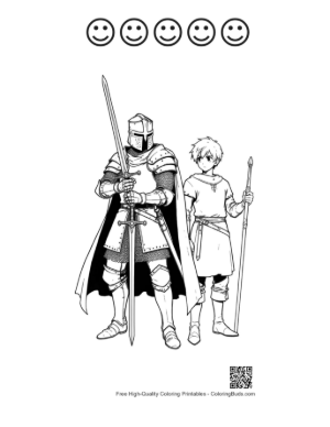 Thumbnail: Medieval Knight and Young Squire Printable and 5 Happy Face Outline