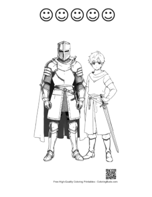 Thumbnail: Medieval Knight and Young Squire Printable and 5 Happy Face Outline
