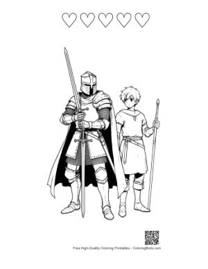 Thumbnail: Medieval Knight and Young Squire Printable and 5 Heart Outline