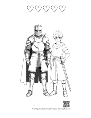 Thumbnail: Medieval Knight and Young Squire Printable and 5 Heart Outline