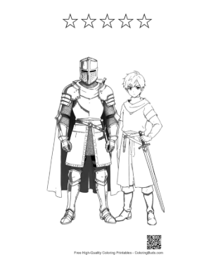 Thumbnail: Medieval Knight and Young Squire Printable and 5 Star Outline