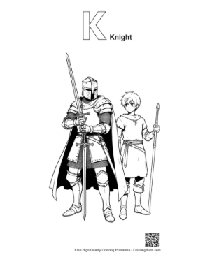 Thumbnail: Medieval Knight and Young Squire Printable Outline Alphabet K Knight