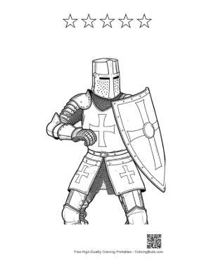 Thumbnail: Medieval Knight in Full Armor Printable and 5 Star Outline