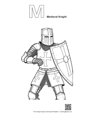 Thumbnail: Medieval Knight in Full Armor Printable Outline Alphabet M Medieval Knight