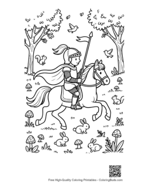 Thumbnail: Medieval Knight on Horseback Traveling in the Countryside Printable