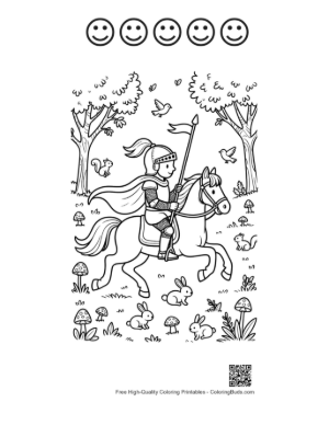 Thumbnail: Medieval Knight on Horseback Traveling in the Countryside Printable and 5 Happy Face Outline
