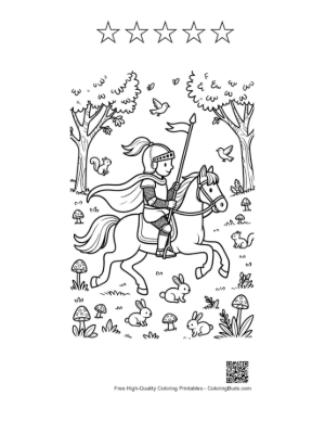 Thumbnail: Medieval Knight on Horseback Traveling in the Countryside Printable and 5 Star Outline