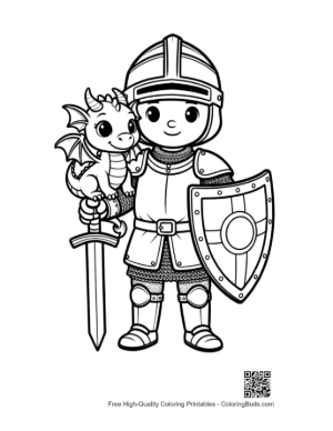 Thumbnail: Protective Knight Standing with His Little Dragon Companion Printable