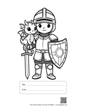 Thumbnail: Protective Knight Standing with His Little Dragon Companion Printable with Title and Artist Box