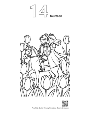 Thumbnail: Romantic Knight and Princess Riding a Stallion Among Flowers Printable Outline Number 14