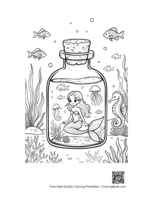 Thumbnail: Adorable Mermaid Princess Living in a Sea-Themed Glass Bottle Printable
