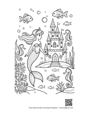 Thumbnail: Beautiful Mermaid Sitting by a Royal Ocean Palace Printable