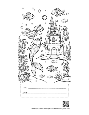 Thumbnail: Beautiful Mermaid Sitting by a Royal Ocean Palace Printable with Title and Artist Box