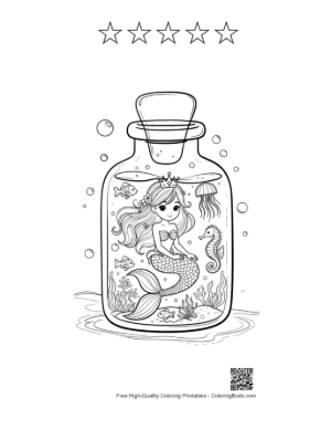 Thumbnail: Cute Mermaid Princess Printable and 5 Star Outline