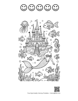 Thumbnail: Download Mermaid Princess Coloring Sheet Printable and 5 Happy Face Outline
