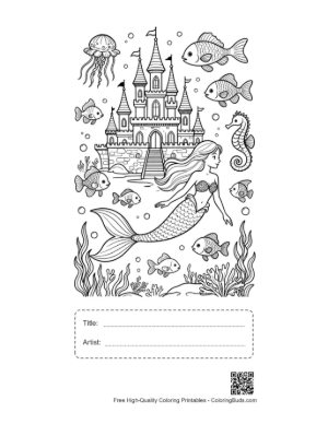 Thumbnail: Download Mermaid Princess Coloring Sheet Printable with Title and Artist Box