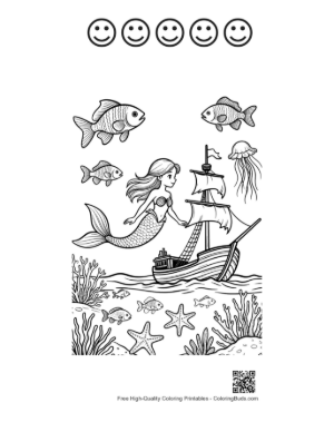 Thumbnail: Download Mermaid Princess for Kids Printable and 5 Happy Face Outline