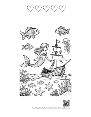 Thumbnail: Download Mermaid Princess for Kids Printable and 5 Heart Outline