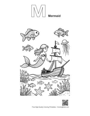 Thumbnail: Download Mermaid Princess for Kids Printable Outline Alphabet M Mermaid