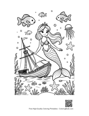 Thumbnail: Easy Mermaid Princess to Color Printable