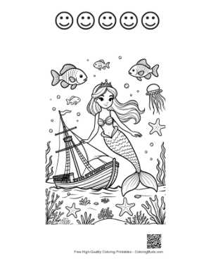 Thumbnail: Easy Mermaid Princess to Color Printable and 5 Happy Face Outline