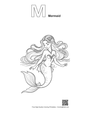 Thumbnail: Enchanting Mermaid Princess Coloring Page Printable Outline Alphabet M Mermaid