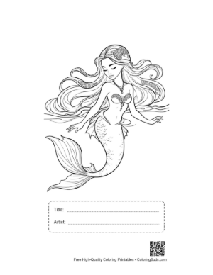 Thumbnail: Enchanting Mermaid Princess Coloring Page Printable with Title and Artist Box