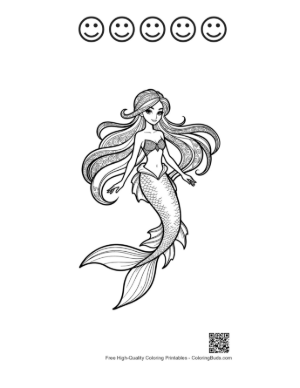 Thumbnail: Enchanting Mermaid Princess Line Art Printable and 5 Happy Face Outline