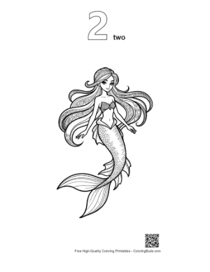 Thumbnail: Enchanting Mermaid Princess Line Art Printable Outline Number 2