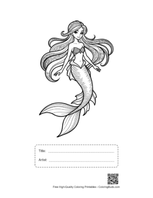 Thumbnail: Enchanting Mermaid Princess Line Art Printable with Title and Artist Box