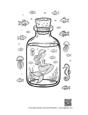 Thumbnail: Little Mermaid Princess Swimming Inside a Magical Glass Jar Printable