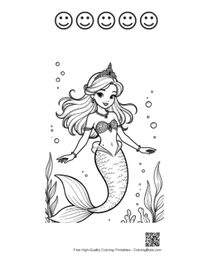 Thumbnail: Mermaid Princess Coloring Page Printable and 5 Happy Face Outline