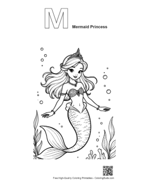 Thumbnail: Mermaid Princess Coloring Page Printable Outline Alphabet M Mermaid Princess