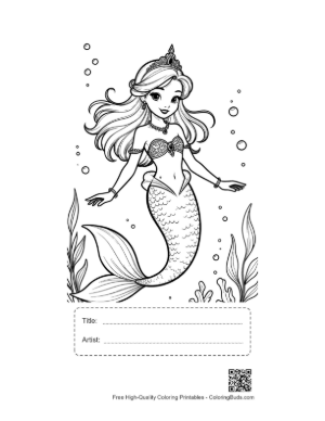 Thumbnail: Mermaid Princess Coloring Page Printable with Title and Artist Box